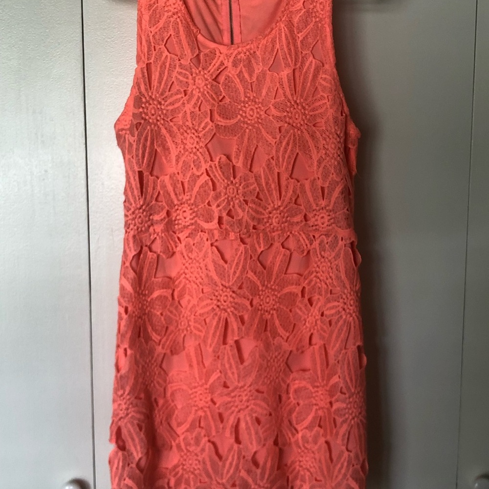 Elegant Coral Lace Dress